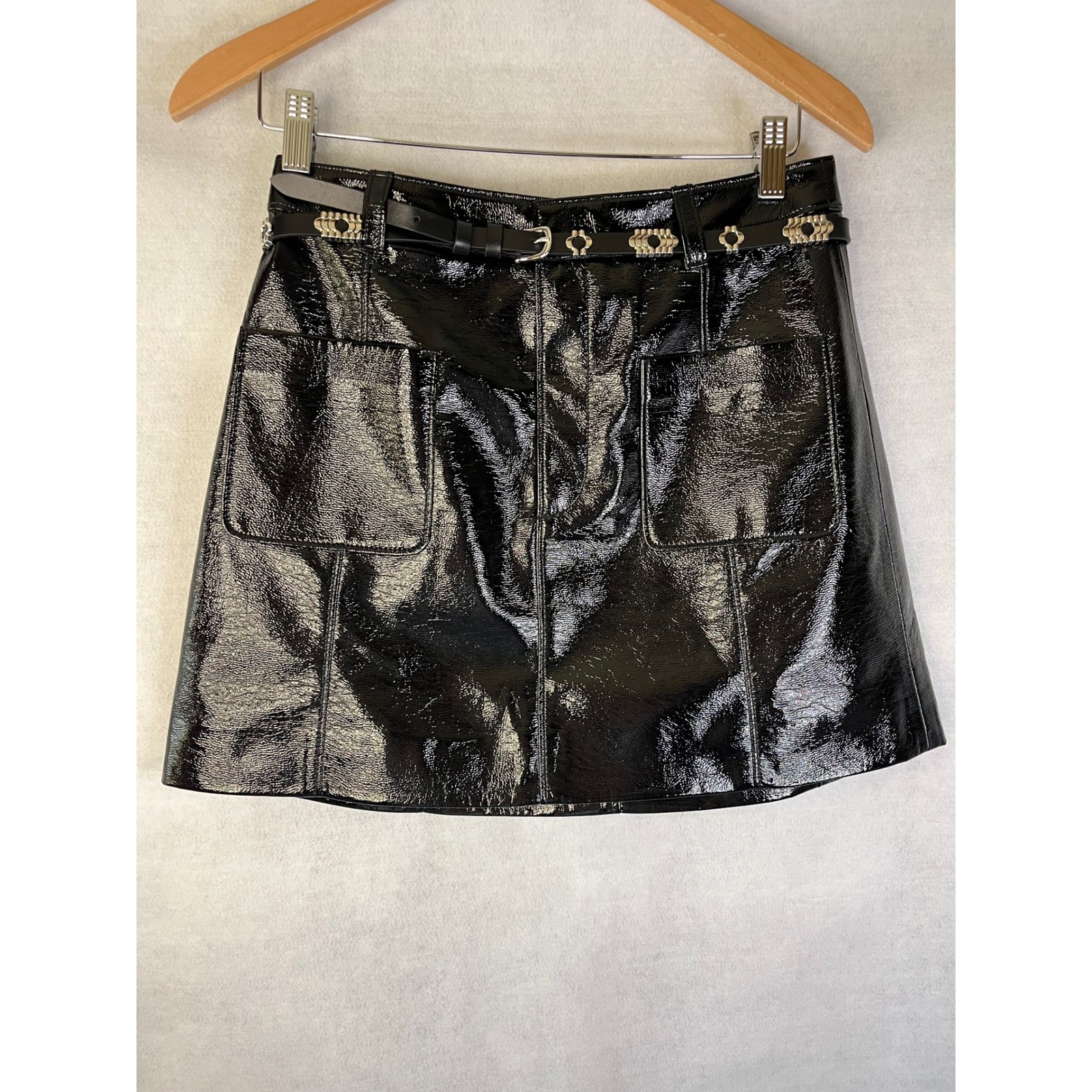 Cinq Sept 57 Tade Faux Leather Miniskirt Black Sz 6 Nwt Orig. $295